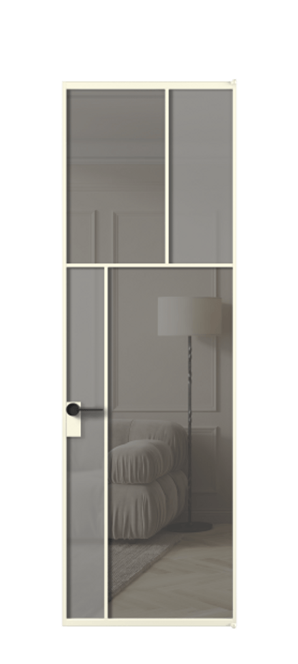 Межкомнатная дверь Mosaic АЛПЛ041.22 Алюминий молочно-белый Сатинированное серое стекло, триплекс, 6 мм + Прозрачное серое стекло, триплекс Цена 165870 ₽ | Volhovec