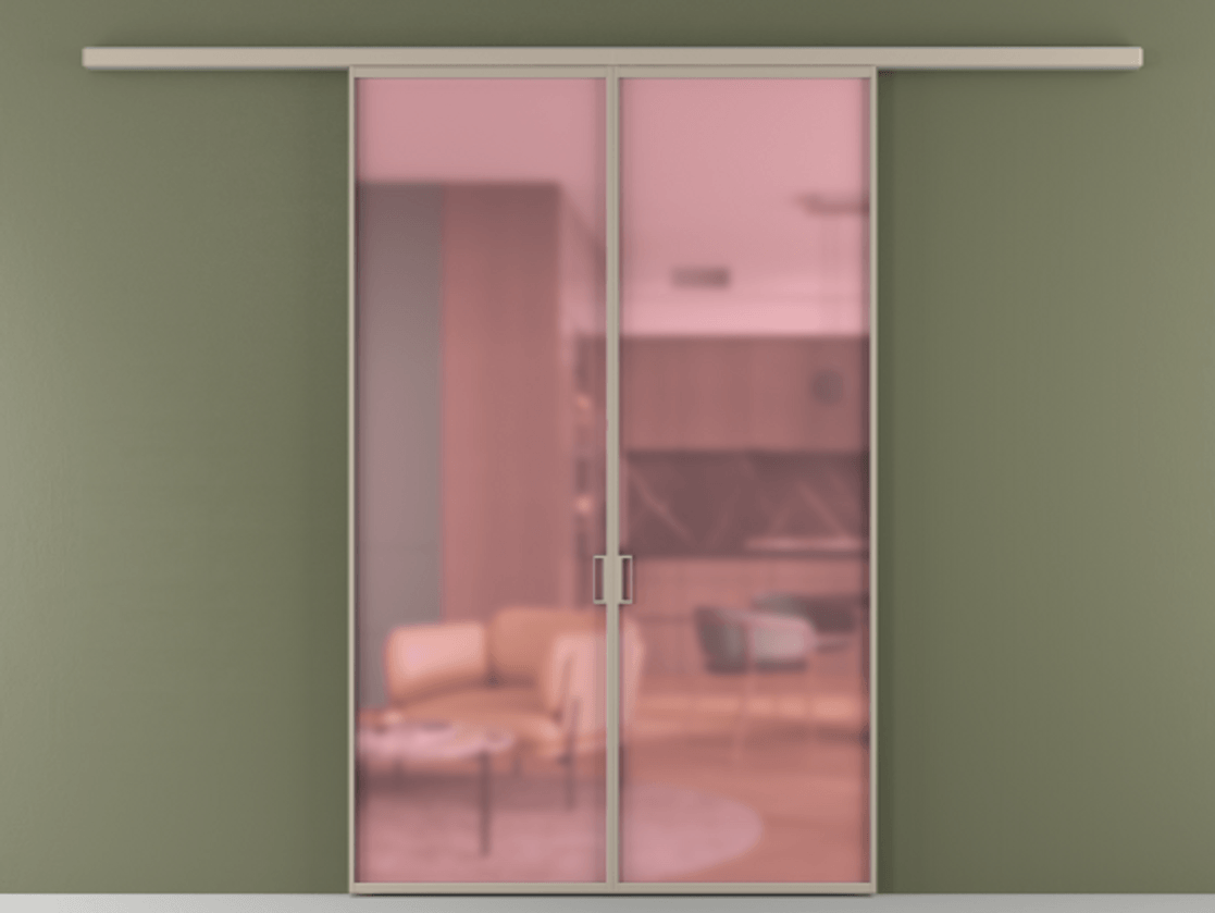 Перегородка Formato вдоль стены 2 створки АЛПР 040.01 Алюминий бисквитный Сатинированное розовое стекло, триплекс Цена 194320 ₽ | Volhovec