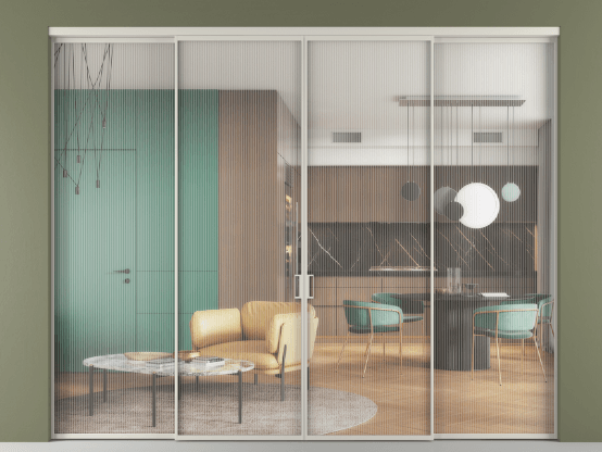 Алюминевая перегородка vn2+2_01_ Алюминий тёплый серый Moru. Цвет Алюминий тёплый серый. Материал Алюминий в эмали. Коллекция Перегородка Формато внутри проёма 4 створки. Картинка.